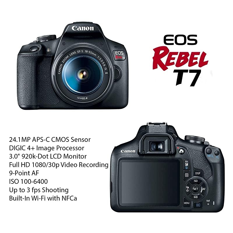 EOS Rebel T7 DSLR Camera Bundle with  EF-S 18-55mm f/3.5-5.6 is II Lens + 2pc SanDisk 32GB Memory Cards + Accessory Kit