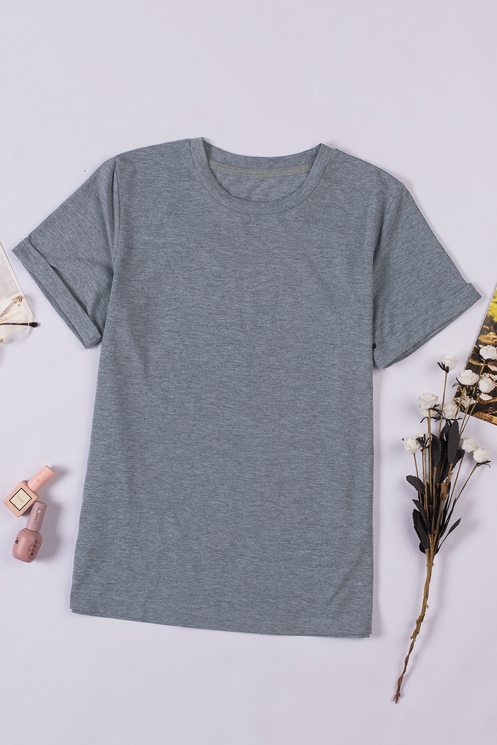 Blank T Shirt - Grey Solid Basic Raglan Sleeve Crew Neck T-Shirt Customized