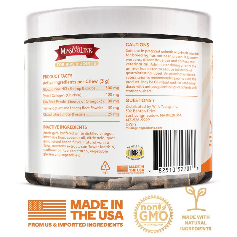 The Missing Link Collagen CareTM Hips & Joint, Promote Health Hips and Mobility, Soft Chew Supplements for Adult Dogs, 60 Count