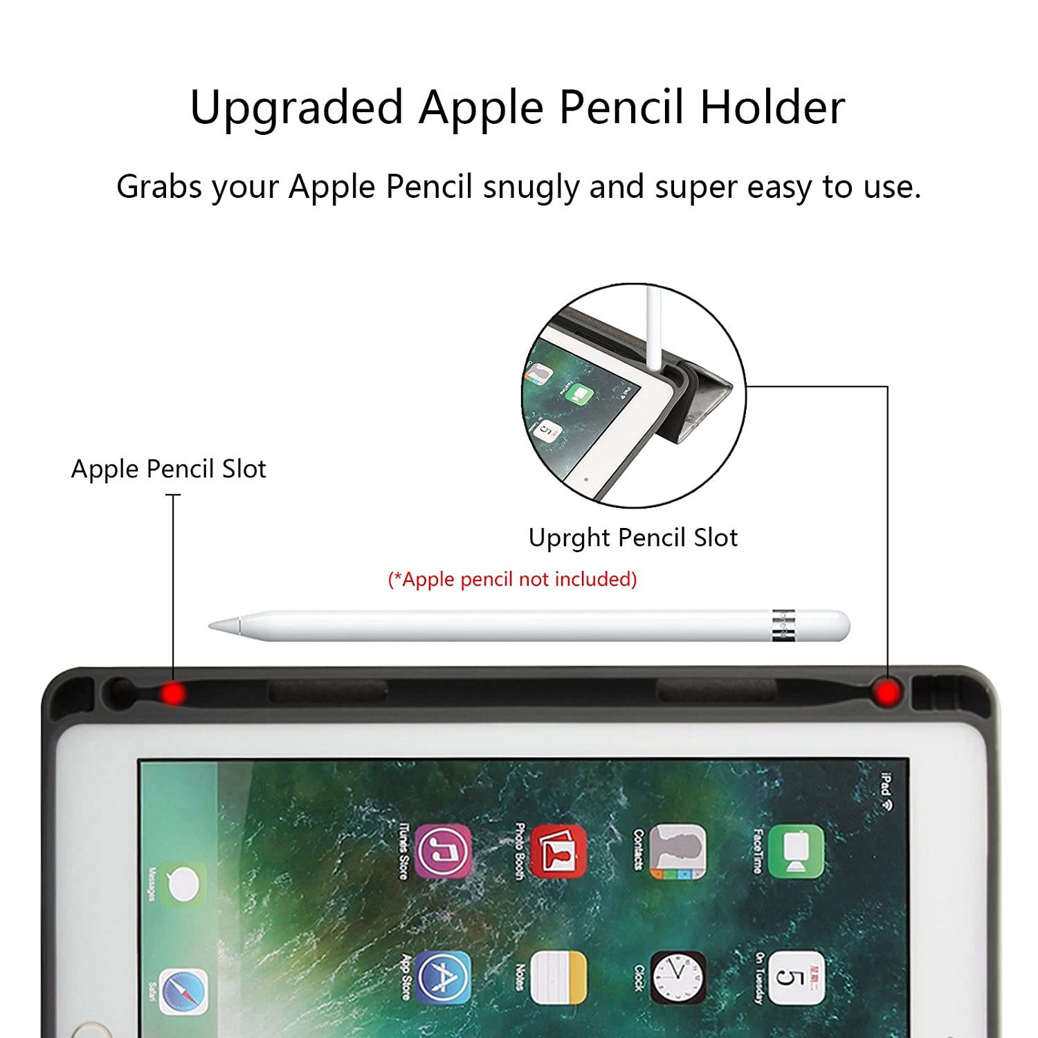 Dteck iPad 9.7 inch 2018 2017/iPad Air 2/iPad Air Case with Pencil Holder,Lightweight Soft TPU Back Trifold Stand Cover with Auto Wake/Sleep for Apple iPad 2018/2017 9.7 Inch,iPad Air 2/1,Gray