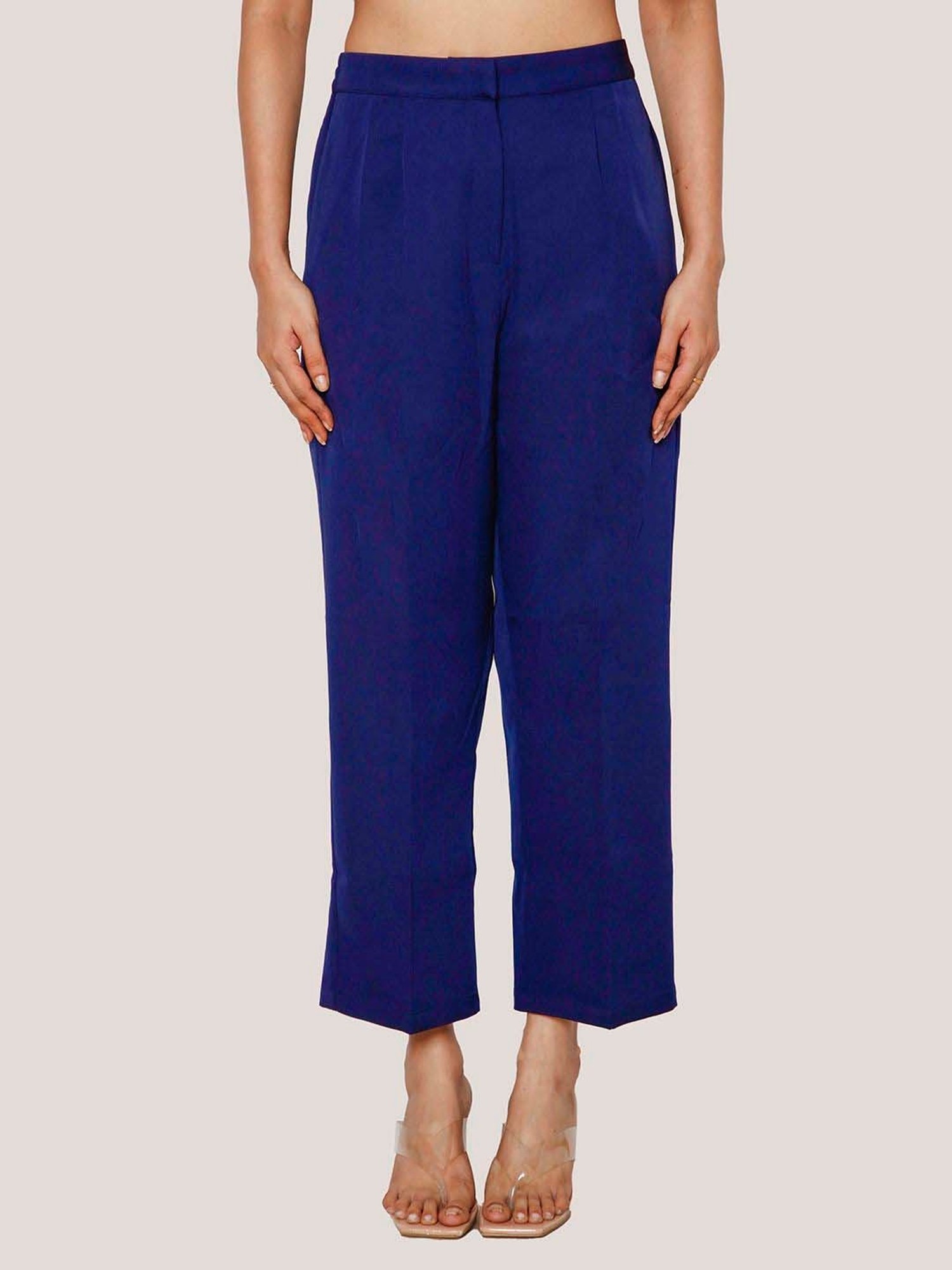 Zink London Navy Regular Fit Formal Trousers