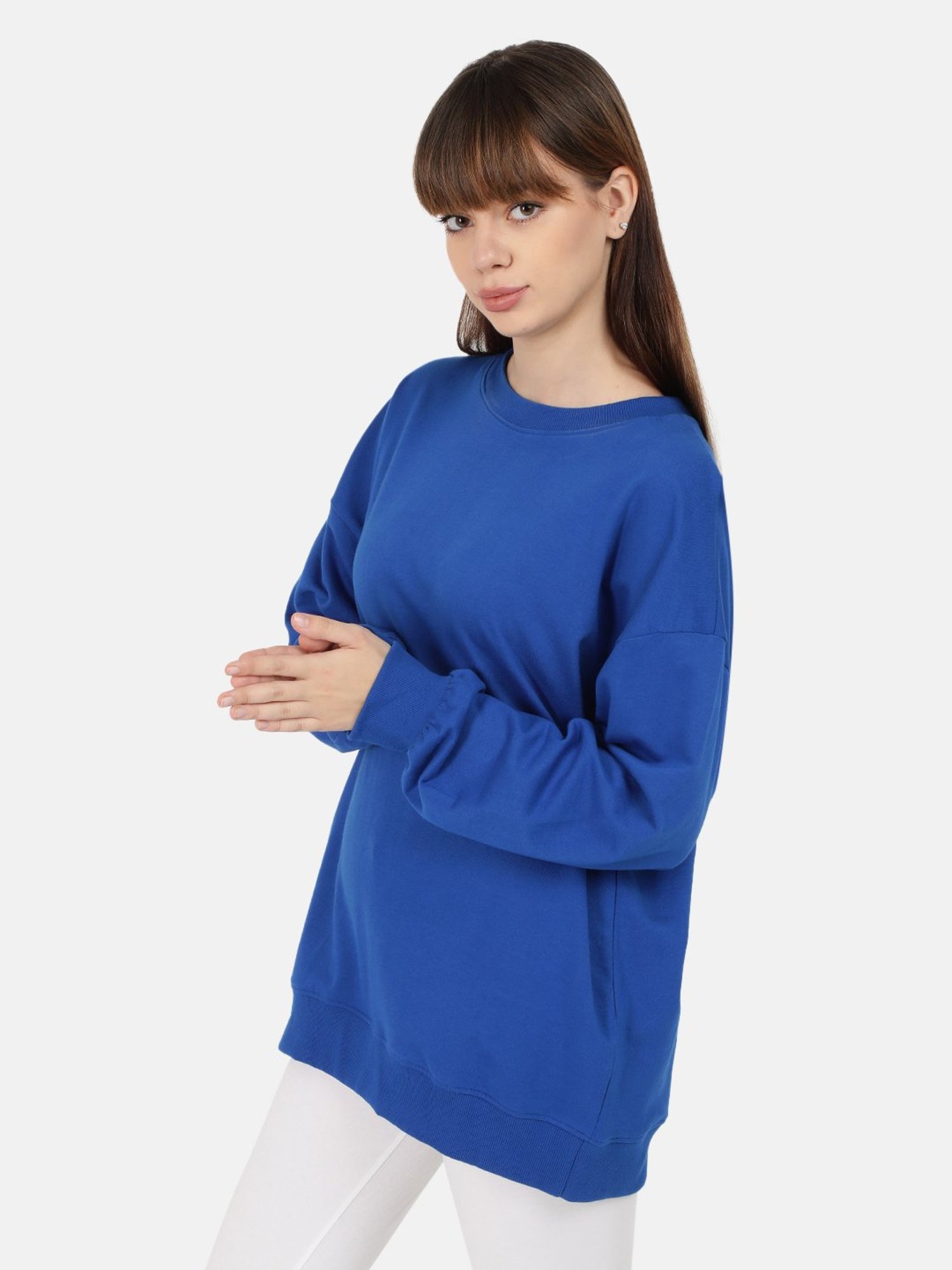 Bene Kleed Blue Cotton Relaxed Fit Oversized Sweatshirt