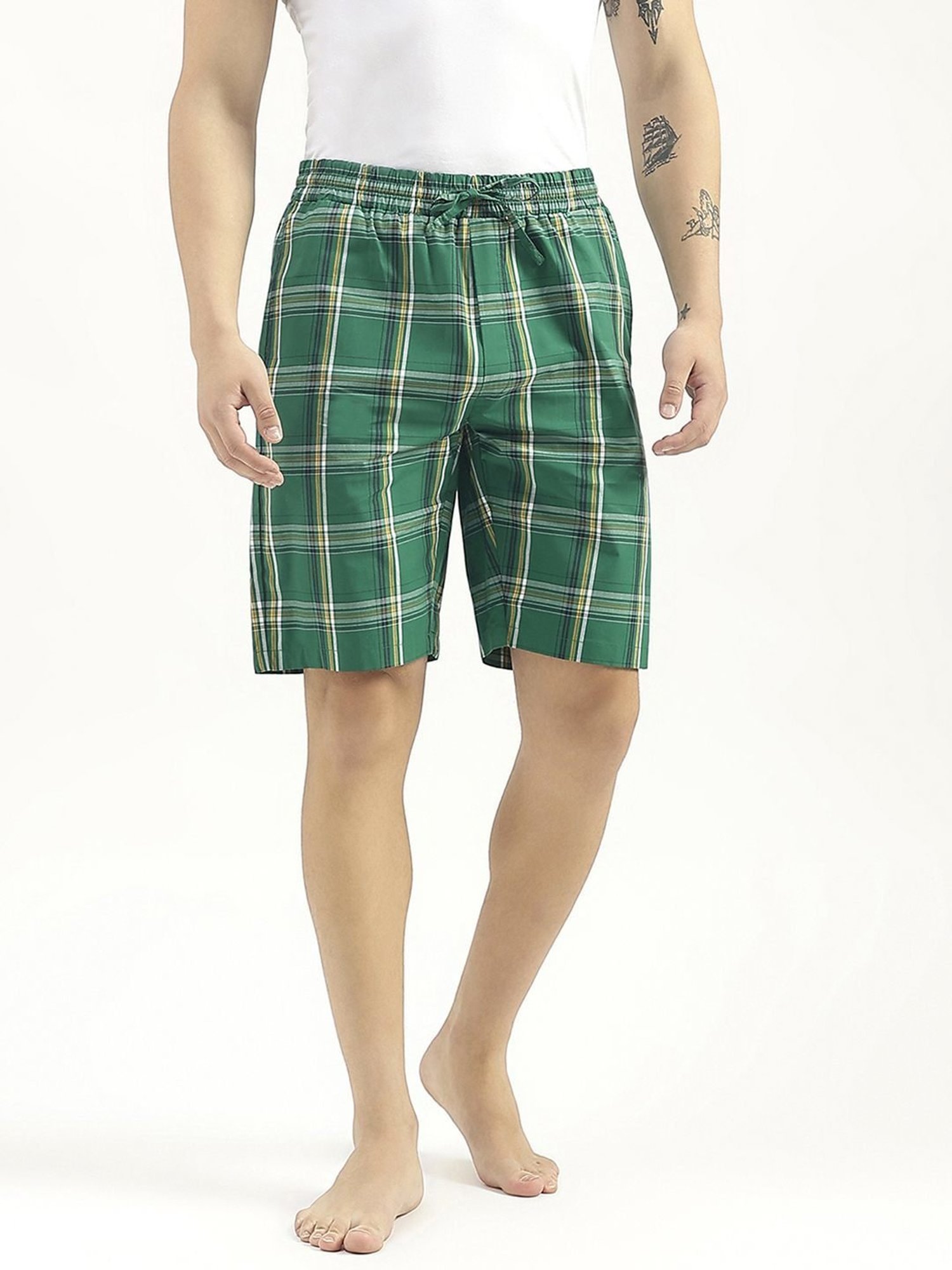 United Colors Of Benetton Green Regular Fit Checks Swim Shorts