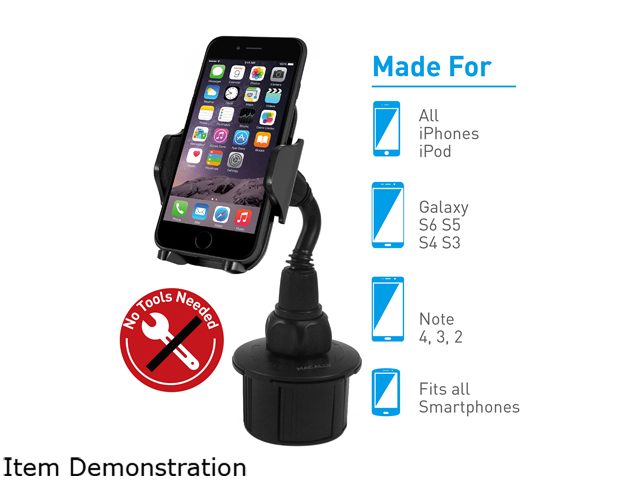 Macally Black Adjustable Automobile Cup Holder Mount for Cell Phones, Smartphones, GPS and PDA MCUPMP