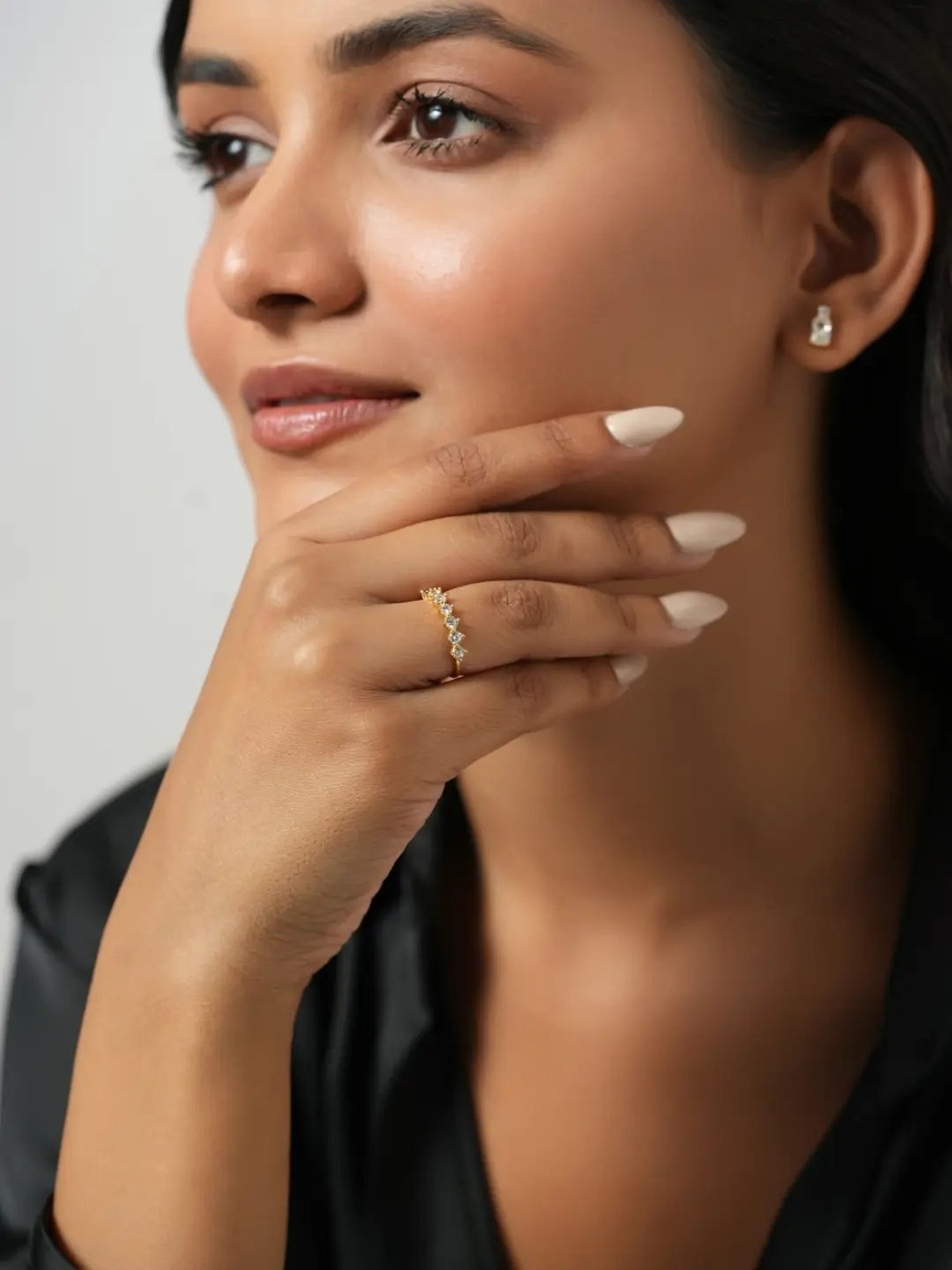 Mabel 92.5 Sterling Silver 18k Gold-Plated Studded Stone Adjustable Ring