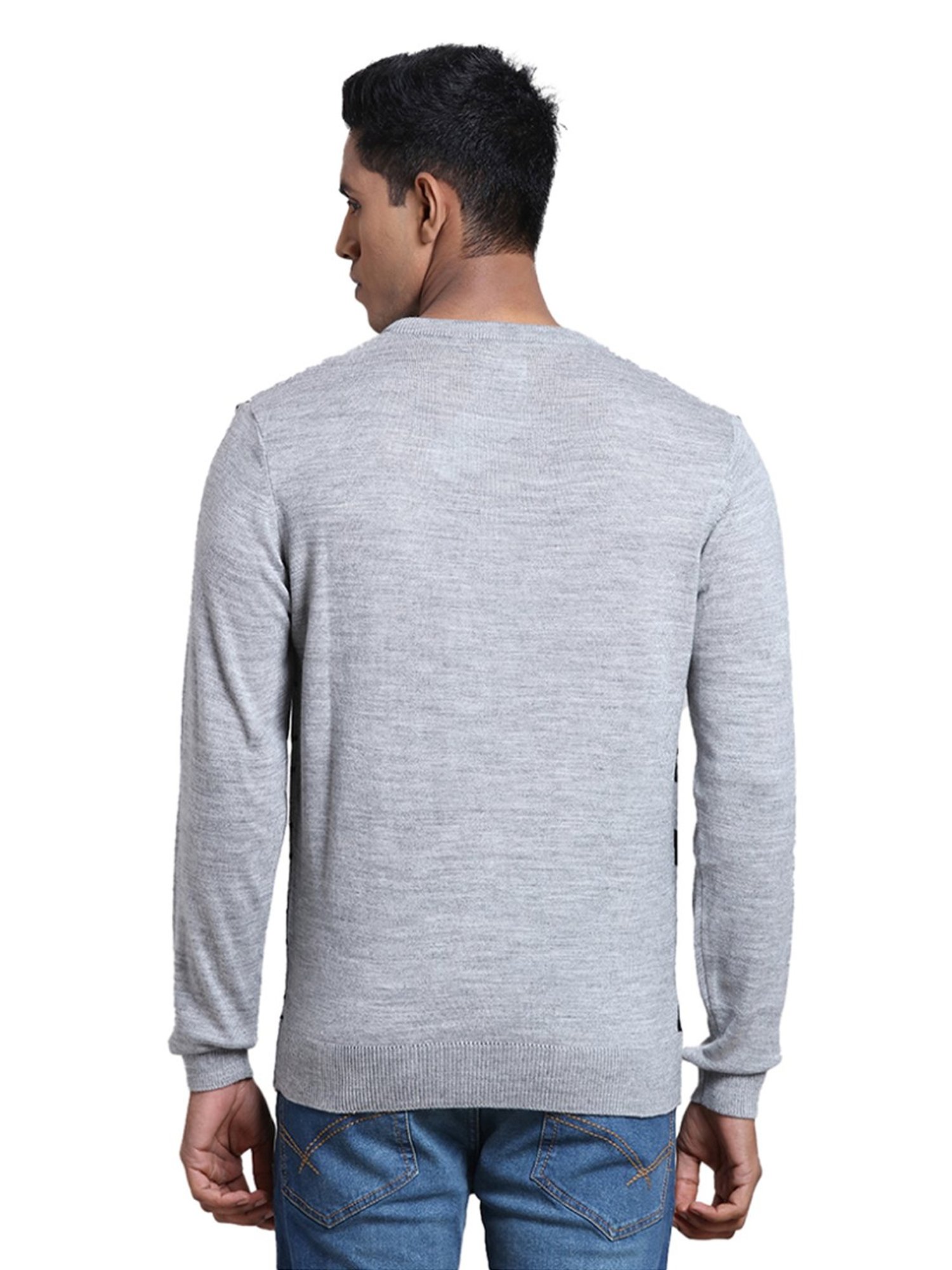 Parx Grey Regular Fit Striped Sweater