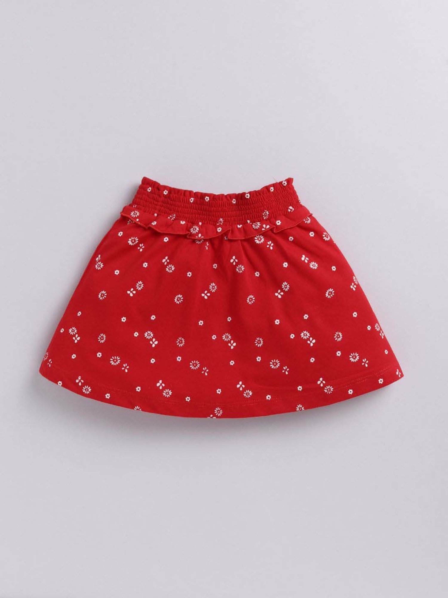 ANNIE Girls Off White & Red Cotton Printed Top & Skirt Set