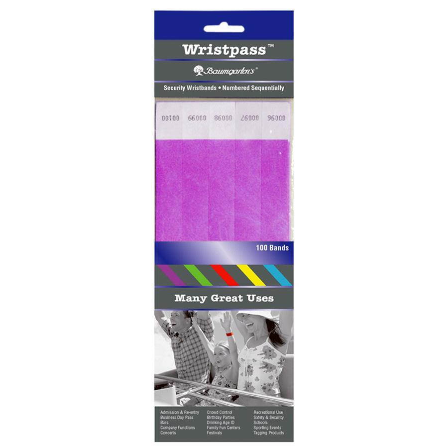 Baumgartens BAU85014 SICURIX Wristpass Security Wristbands, 3/4" x 10", Purple, 100/Pack, 1 Pack