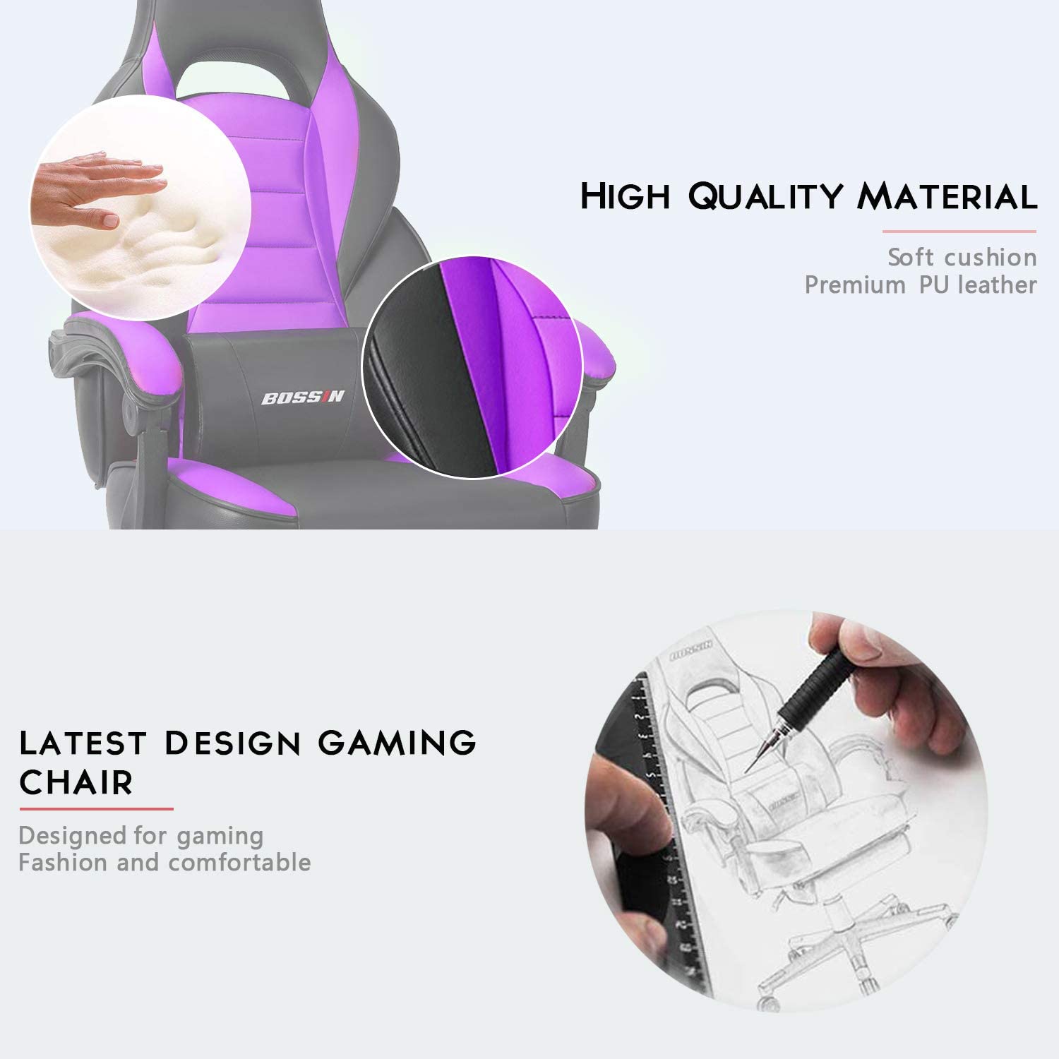 Gaming Chair, Racing Style Computer Desk Chair Padded Armrests Ergonomic Lumbar Support Adjustable Height