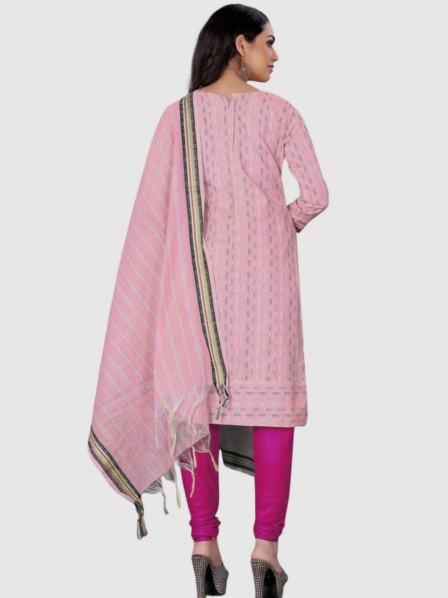 APNISHA Pink Cotton Striped Unstitched Dress Material