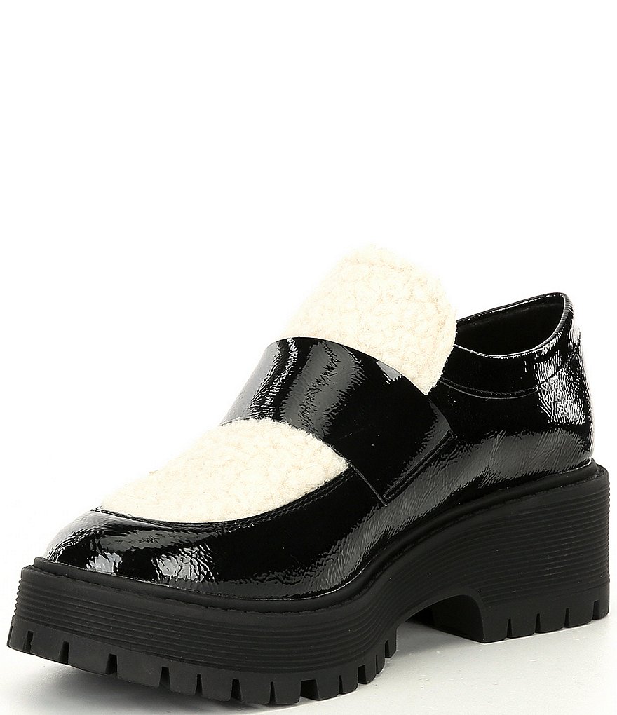 Steve Madden Malvern-F Patent Block Heel Lug Sole Penny Loafers