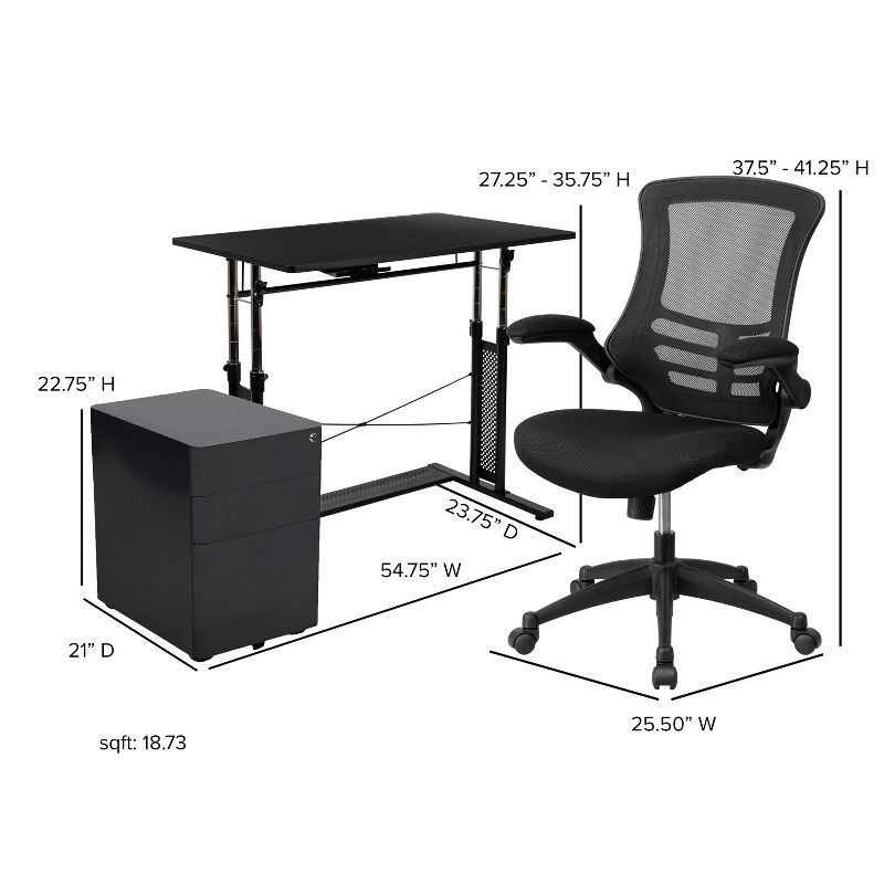 Emma and Oliver Work From Home Kit-Adjustable Desk, Ergonomic Mesh Office Chair, Filing Cabinet
