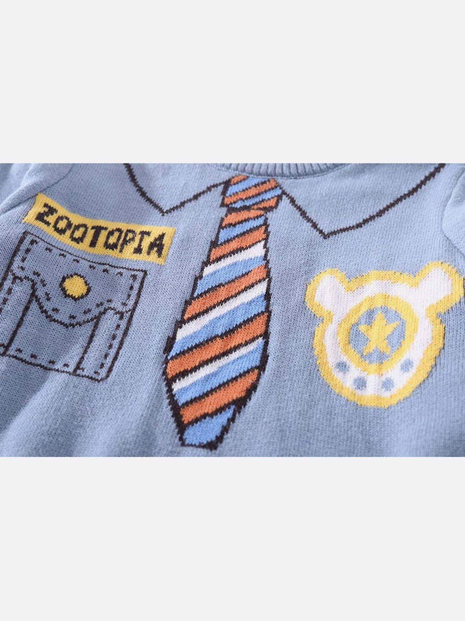 Little Surprise Box Blue Printed Full Sleeves Sweater