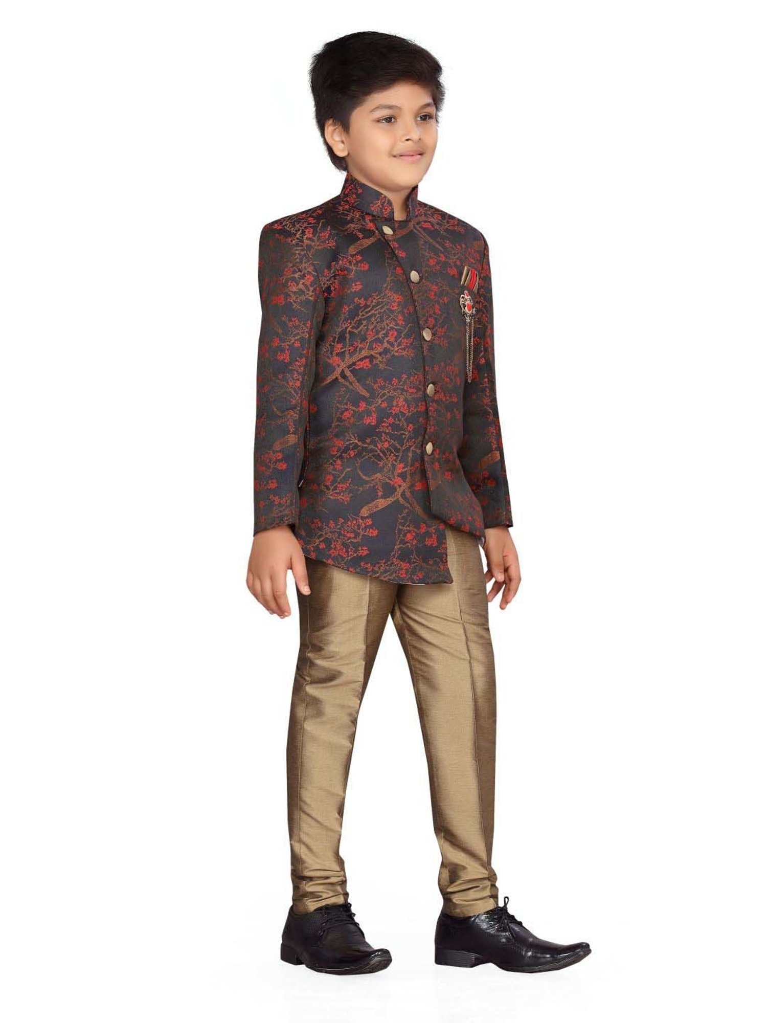 Fourfolds Boys Blue & White Solid Full Sleeves Suit Set