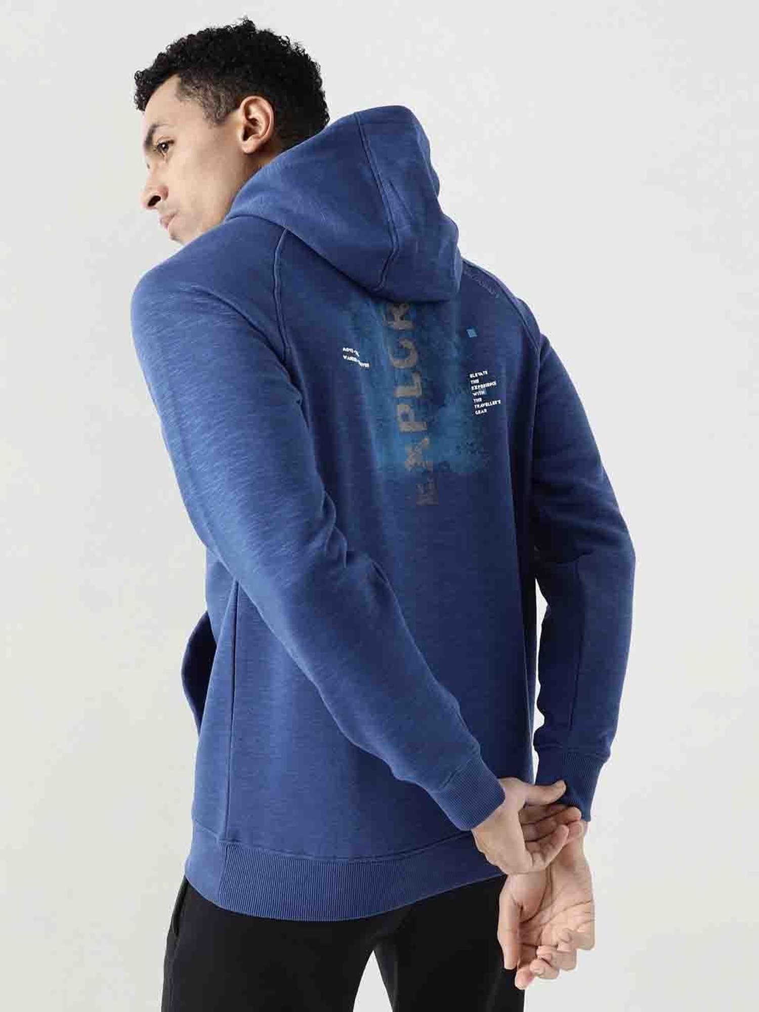Wildcraft Blue Regular Fit Printed Hooded Sweatshirt