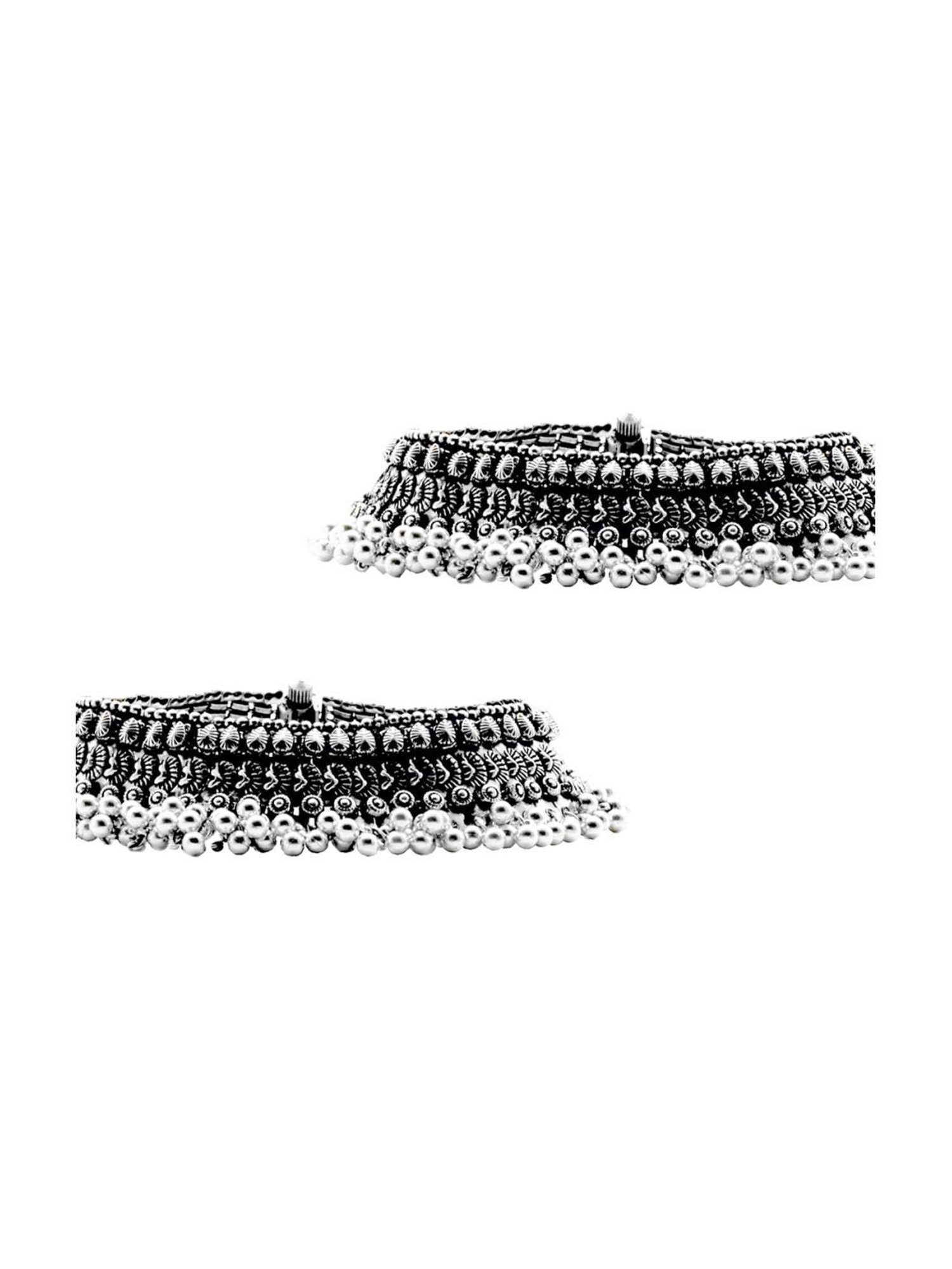 Teejh Roma Coin Silver Oxidized Ghungroo Anklets