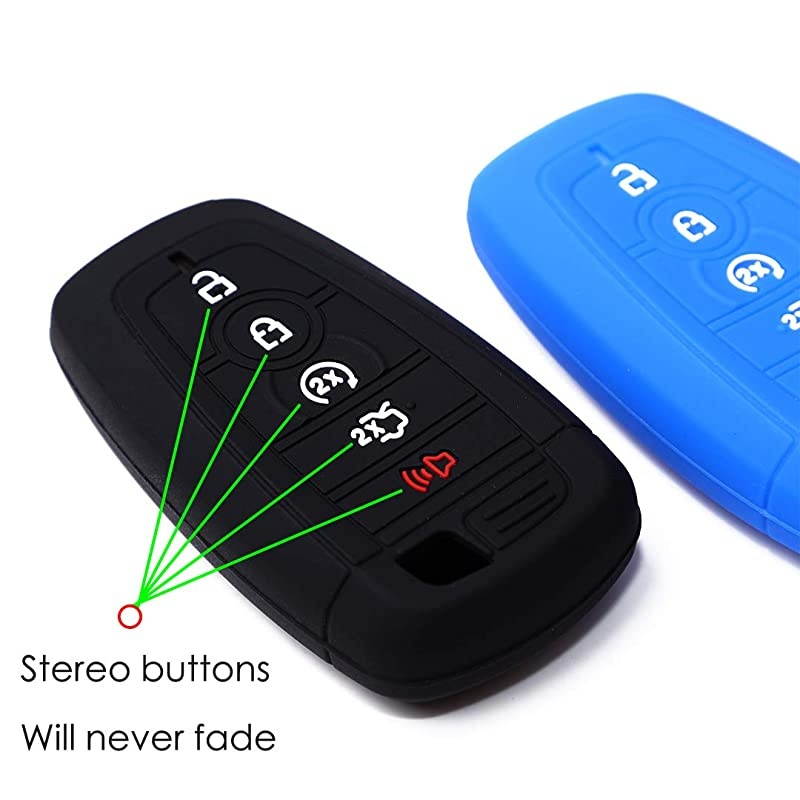 Silicone Car Key Fob Cover Fits Ford Mustang Fusion Explorer Ford FSeries F250 F350 Smart Key Remote Start 1Pcs Black and 1Pcs Blue