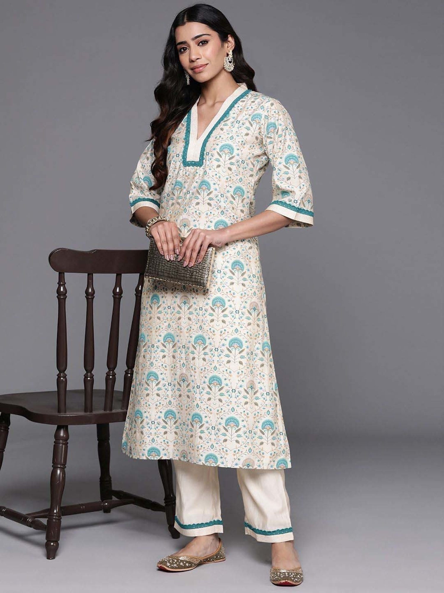 Libas Blue Printed Kurta Pant Set