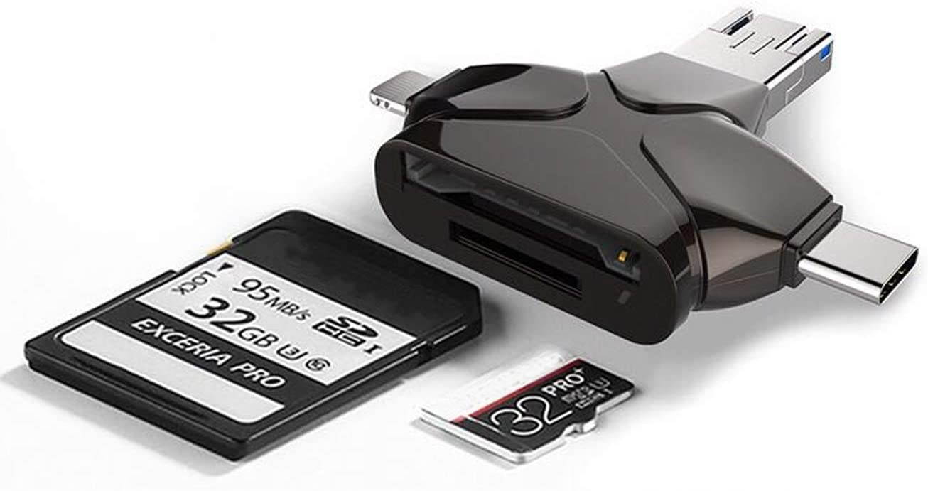 SD/Micro sd Card Reader,4in1Micro SD TF Card Reader + USB OTG to USB 3.0 Adapter +USB Type C Card Reader for iPhone/OTG Android/PCs and Notebooks Smartphones/Tablets with OTG Function