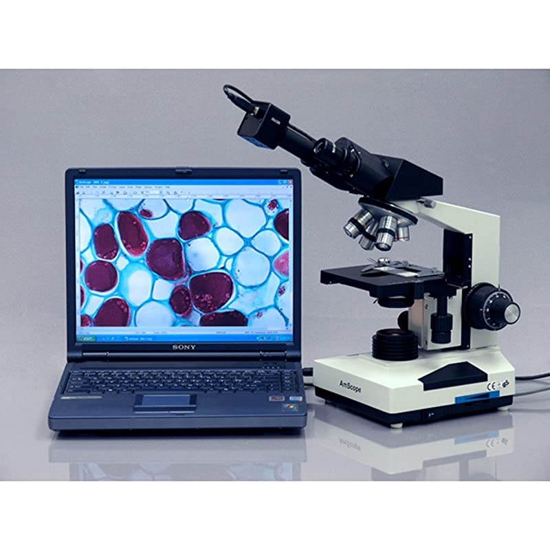 B490BM Compound Binocular Microscope 40X2000X + 13 MP Camera