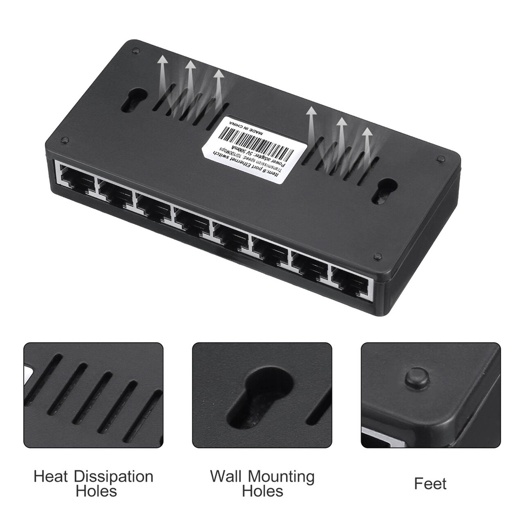 Poweradd 10/100 Mbps 8 Port Fast Ethernet LAN Desktop RJ45 Network Switch Hub Adapter