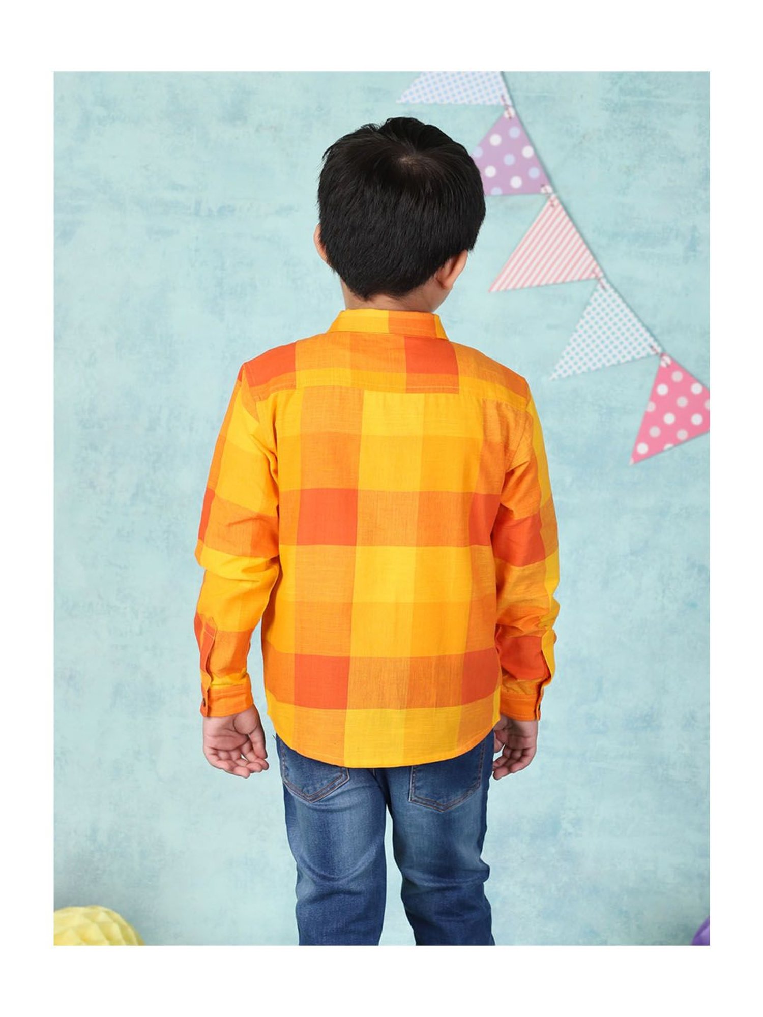 Fabindia Kids Yellow & Orange Checks Shirt