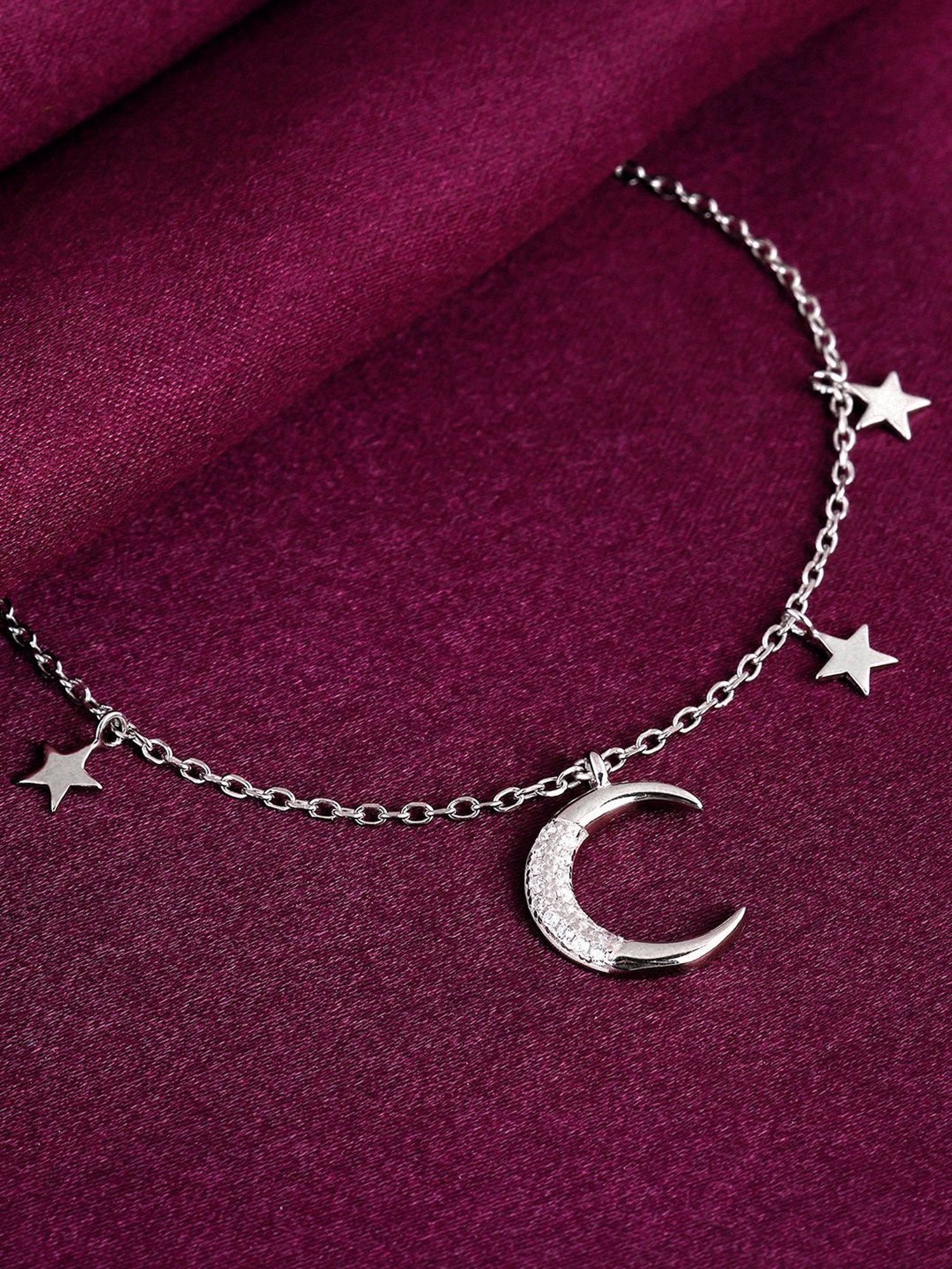 GIVA 92.5 Sterling Silver Moon & Stars Bracelet for Women