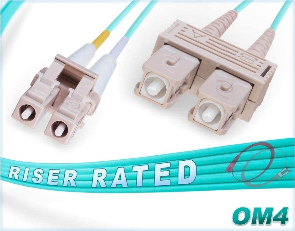 FiberCablesDirect - 3M OM4 LC SC Fiber Patch Cable | 100Gb Duplex 50/125 LC to SC Multimode Jumper 3 Meter (9.84ft) | Length Options: 0.5M-300M | 10/40/100gbps sc-lc mmf dplx lc/sc 100gbase Aqua ofnr