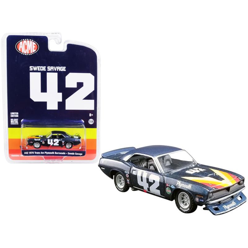 1970 Plymouth Barracuda Trans Am #42 Swede Savage "ACME Exclusive" 1/64 Diecast Model Car by Greenlight for ACME