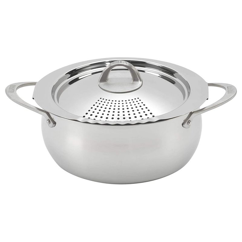 Bialetti 7593 2 In 1 Stainless Steel 6 Quart Oval Shaped Kitchen Pasta Pot with Lockable Strainer Lid and Secure Grip Handles, Silver