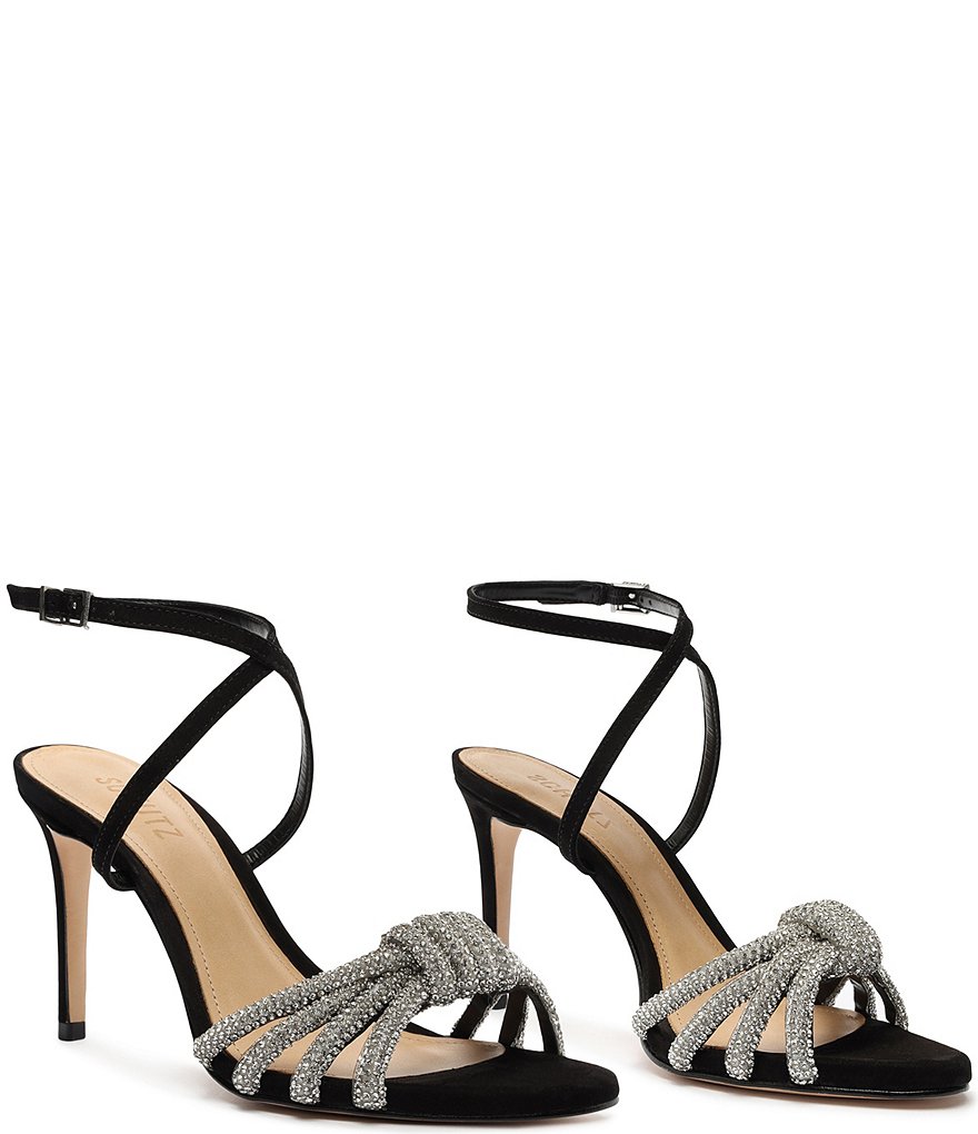 Schutz Knory Jewel Embellished Knotted Suede Dress Sandals