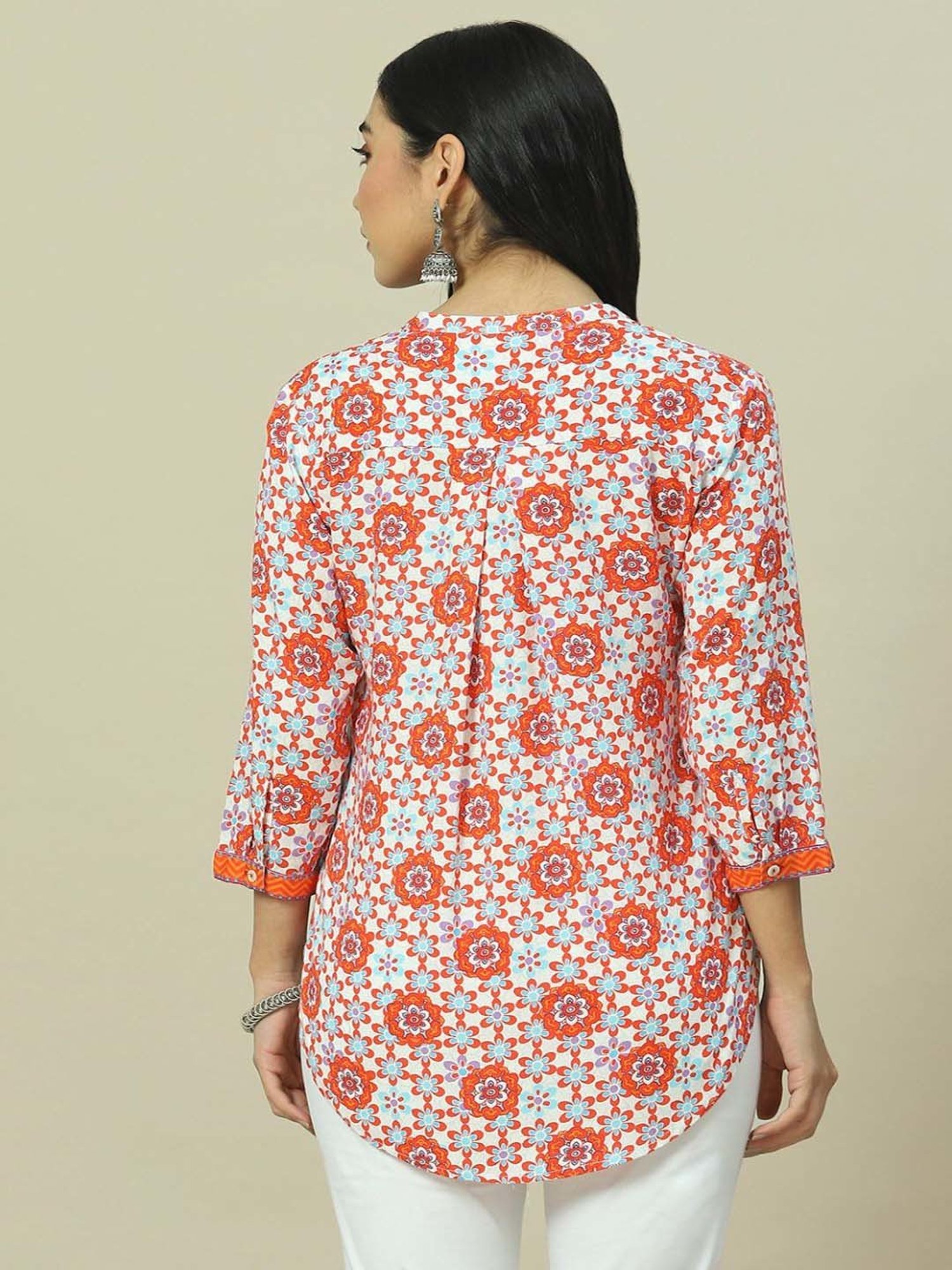 Rangriti White & Pink Printed Top