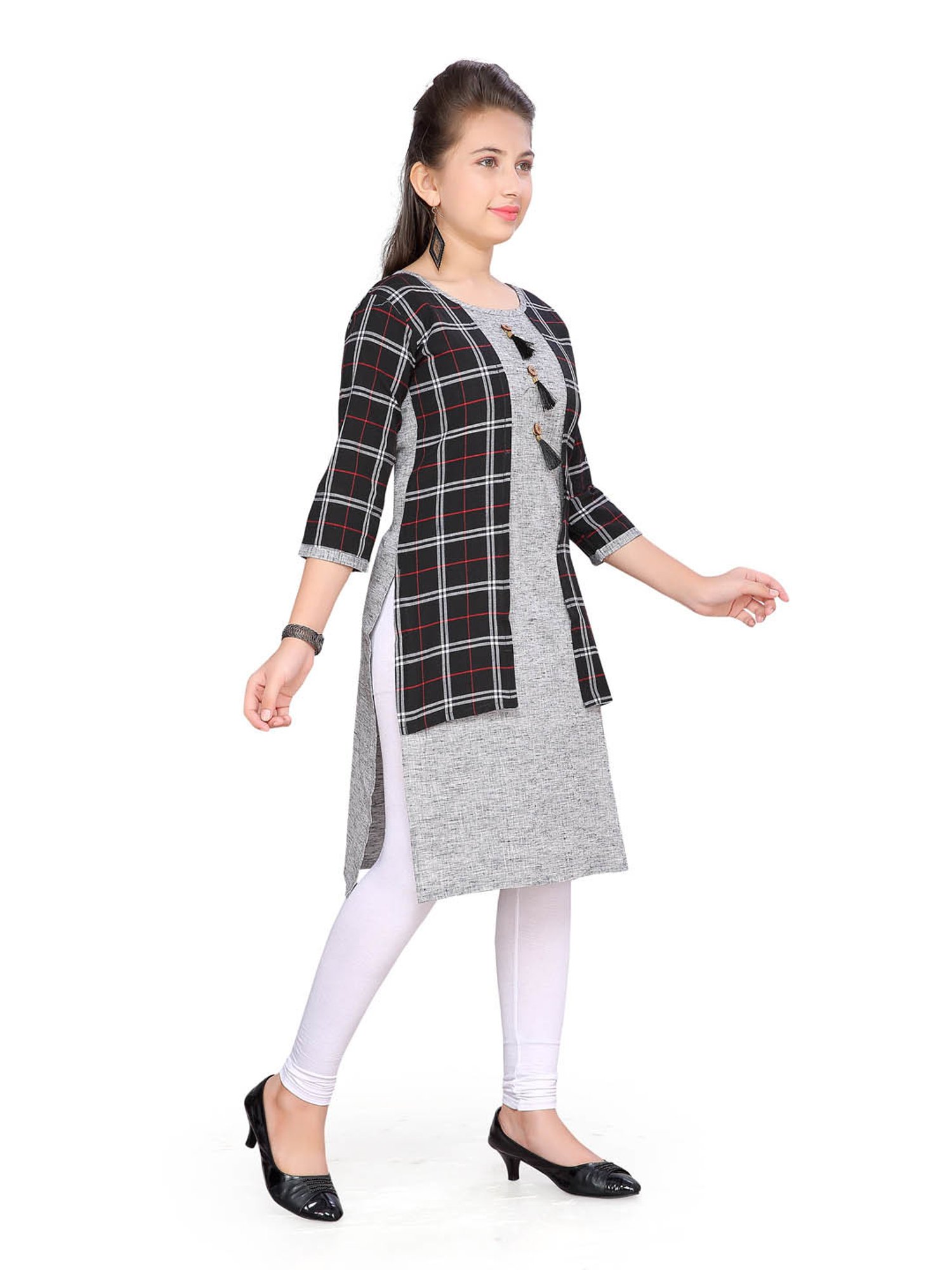Aarika Kids Grey & Black Checks Kurti
