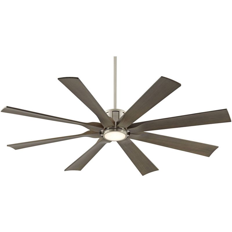 60" Possini Euro Design Modern Outdoor Ceiling Fan with Light LED Dimmable Remote Brushed Nickel Light Wood Damp Rated Patio Porch