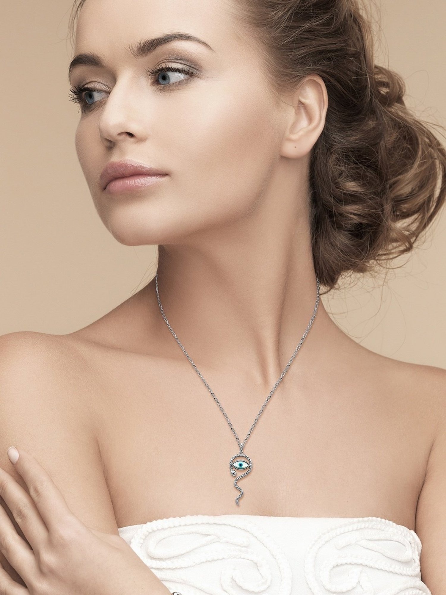 Silberry 92.5 Sterling Silver Snakey Evil Eye Pendant