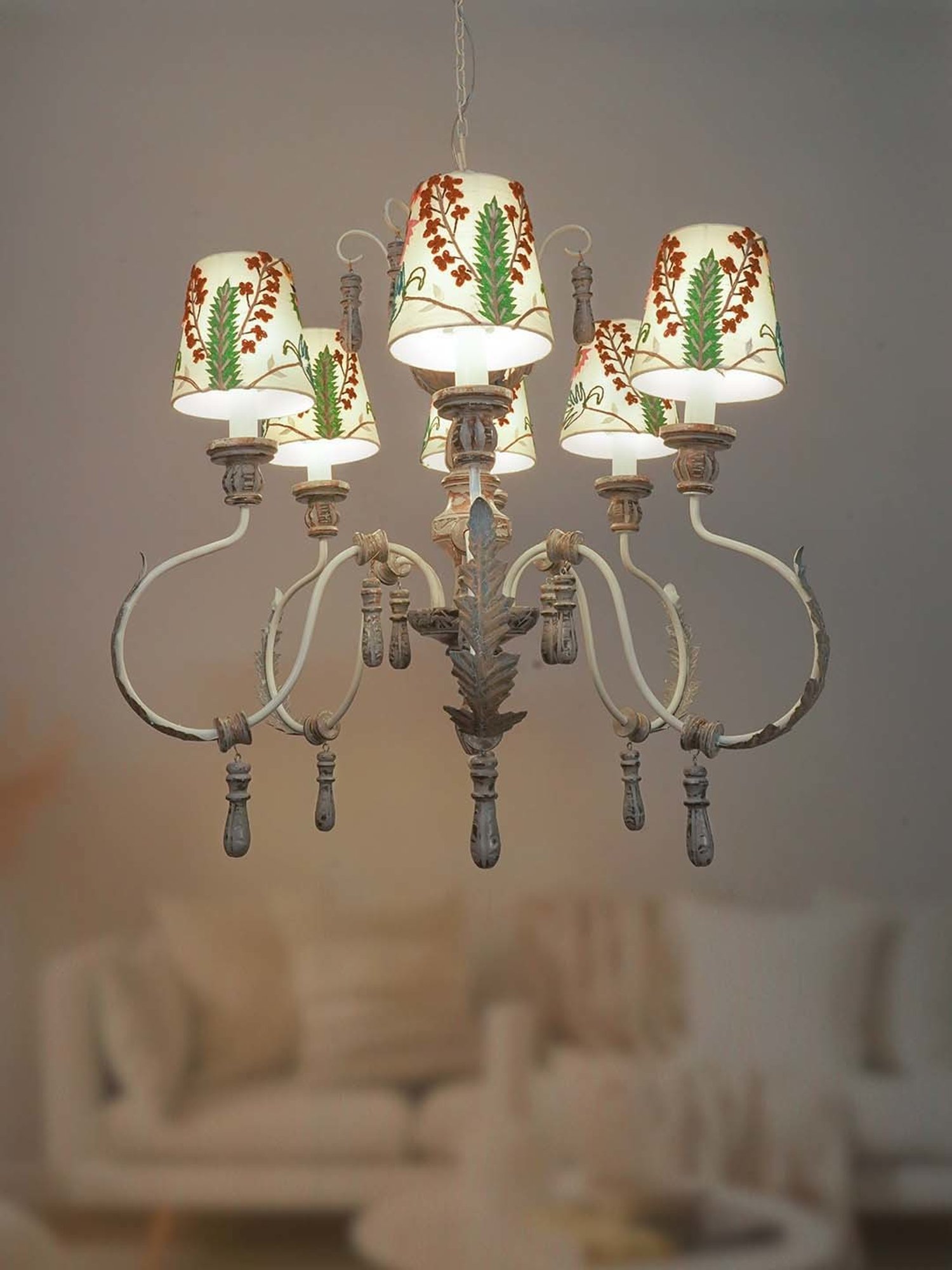 16" Glass/Metal Jasmine Tiffany Style Semi Flush Mount (Includes Energy Efficient Light Bulb) Cream - JONATHAN Y
