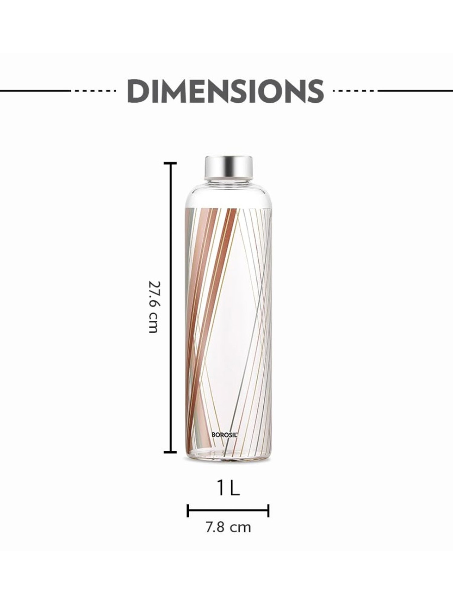 Borosil Water Bottle with Fridge Safe & Leakproof Set of 3 (Transparent, 1000 ml)