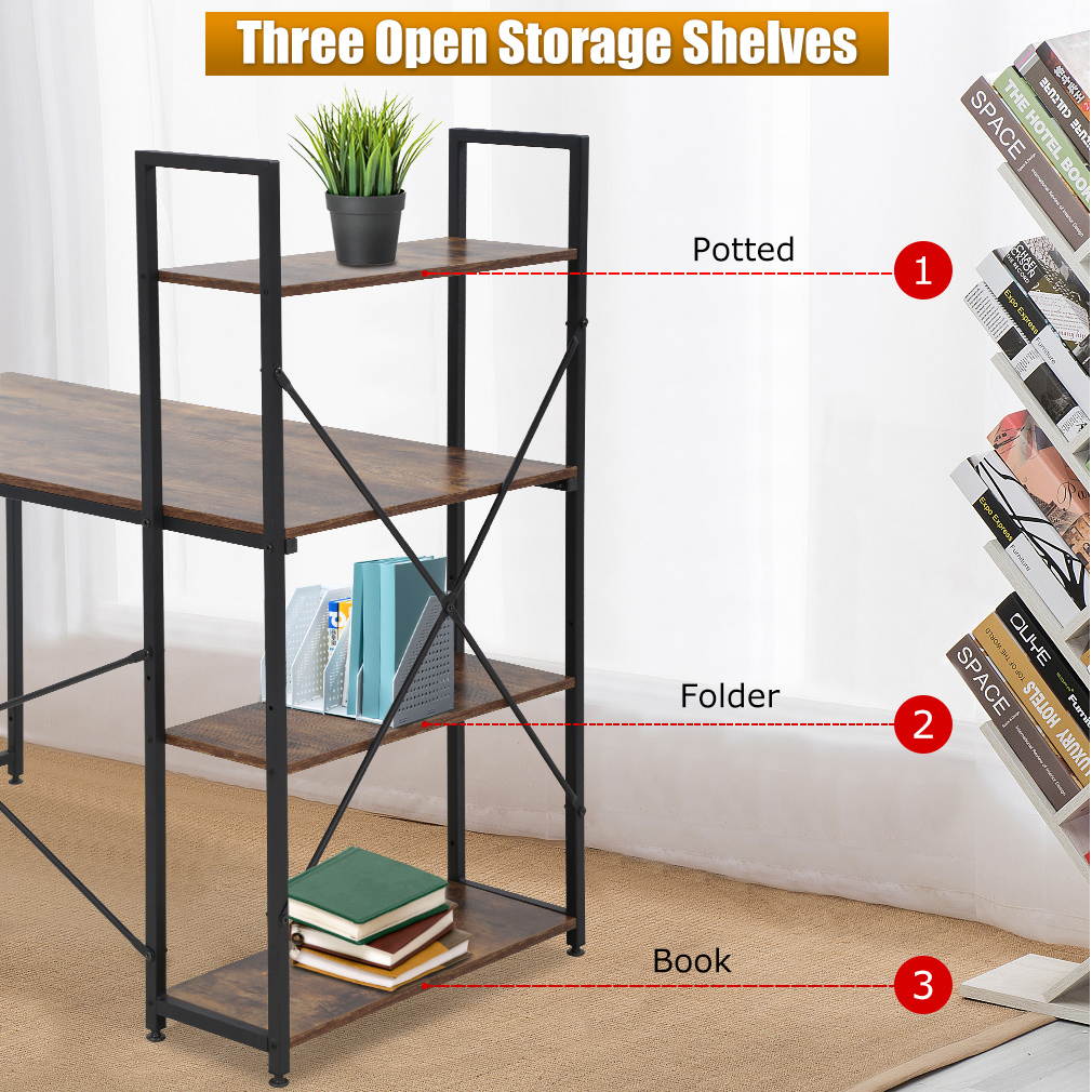 Computer Desk with Bookshelf Office Desk Gaming Desk Extra Large 47.2&rdquo;W x 23.6 Writing Student Girl Kids Study Desk Simple Modern Ergonomic Table Workstation,Vintage