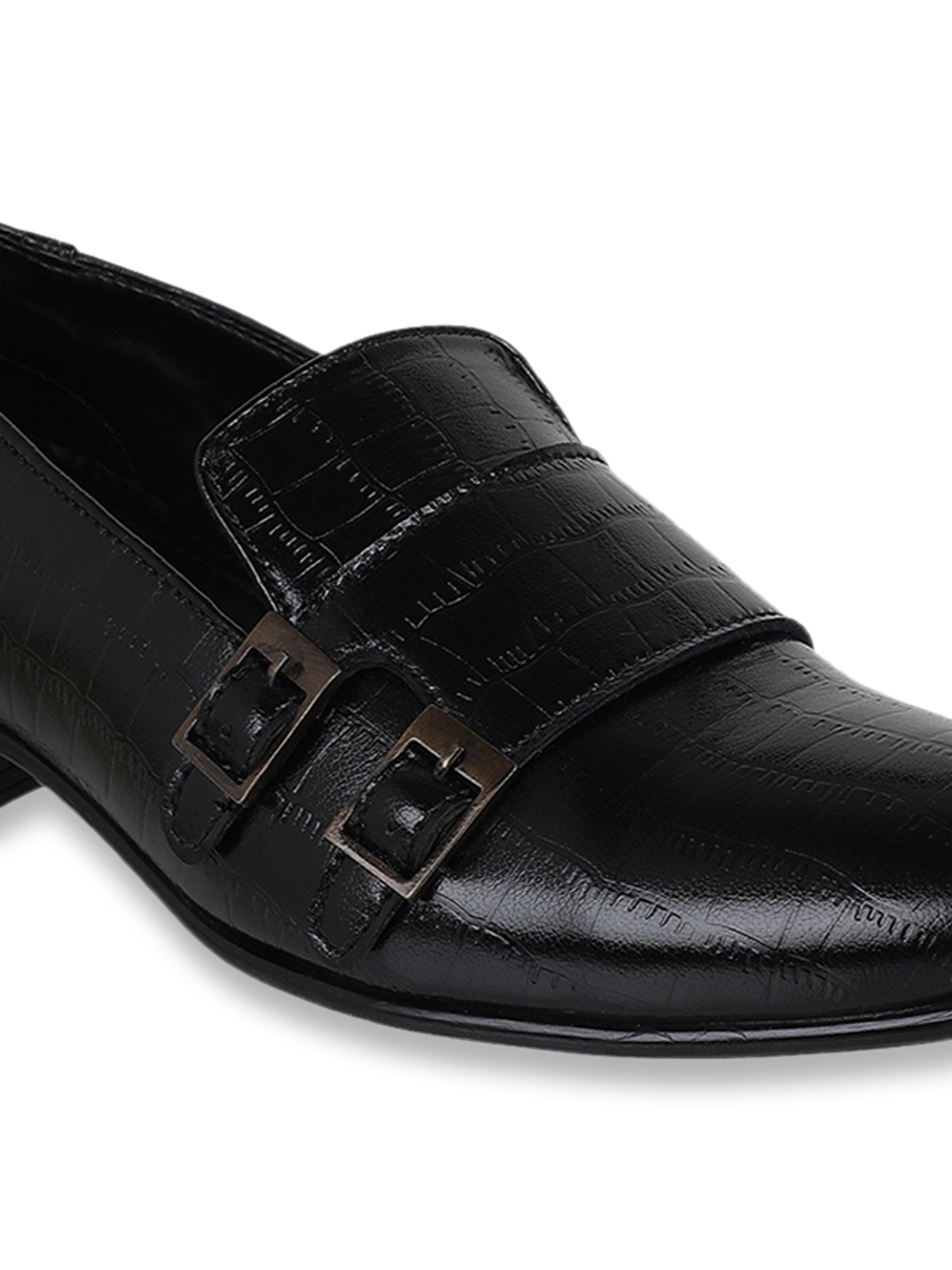 Carlton London Men's Jet Black Monk Shoes