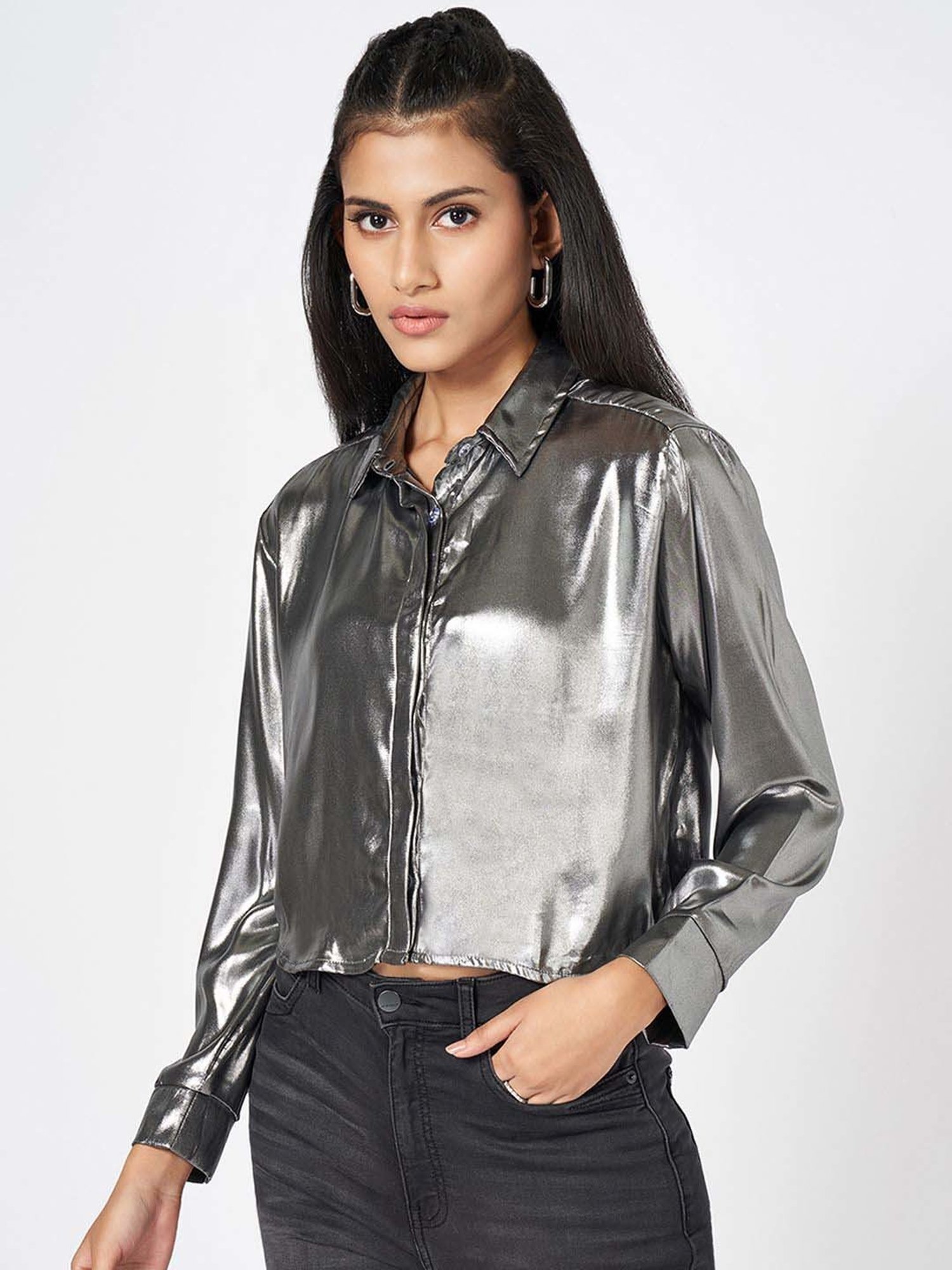 SF Jeans by Pantaloons Silver Plain Shirt