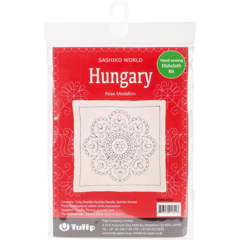Sashiko World Hungary Stamped Embroidery Kit-Rose Medallion