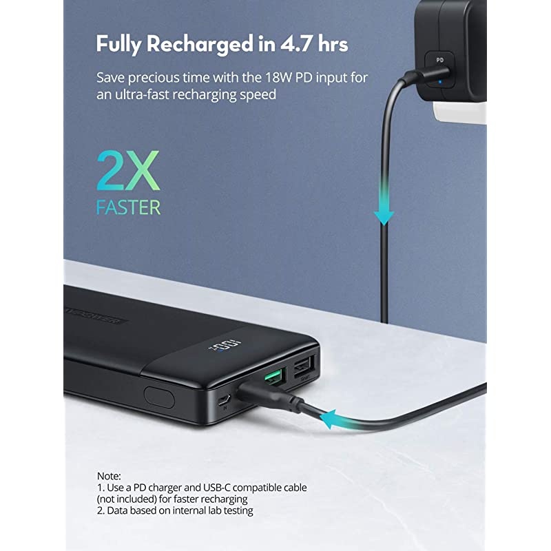 Portable Charger 15000mAh PD3.0 Power Bank QC 3.0, 18W High-Speed Ultra Compact USB C Battery Pack Tri-Input and Tri-Output Compatible iPhone 8/11/12/XS/XR/XS, iPad, Samsung Galaxy and More