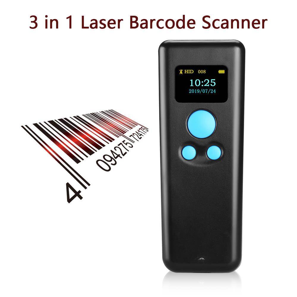 Portable 1d high speed handheld bluetooth barcode 3 in 1scanner gun compatible with various apps and computer