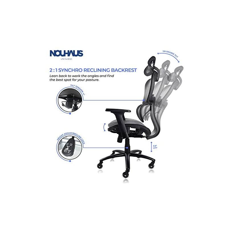 Ergo3D Ergonomic Office Chair - Rolling Desk Chair with 3D Adjustable Armrest, 3D Lumbar Support and Blade Wheels - Mesh Computer Chair, Gaming Chairs, Executive Swivel Chair (Black)