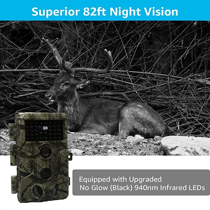 P20 Trail Camera 18MP 1080P 2020 H264 HD MP4 Video 82ft No Glow Night Vision Fast 01s Trigger Time 82ft Motion Activated for Wildlife Game Trail