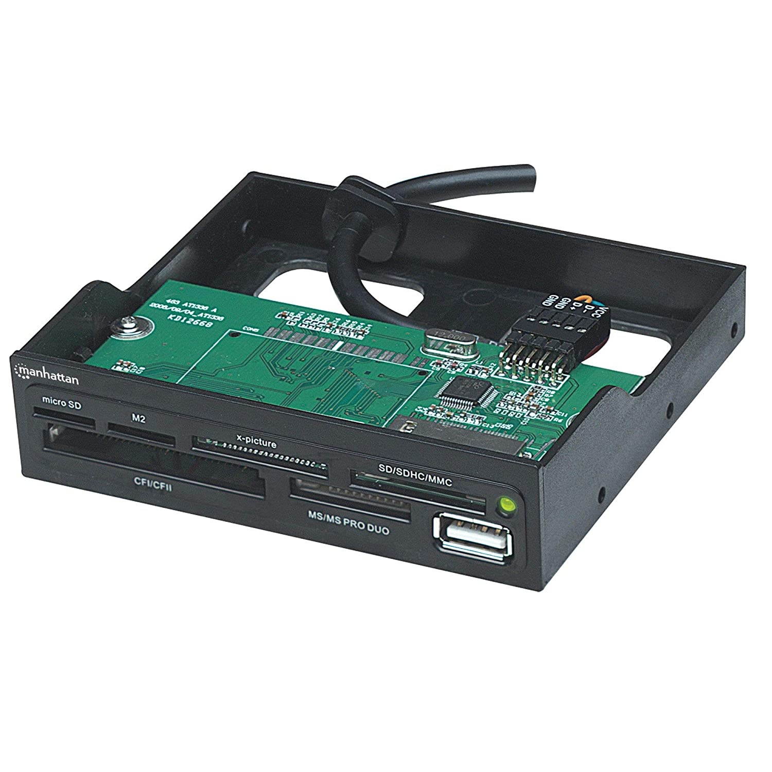 Manhattan Hi-Speed USB 3.5-Inch Bay Mount 60-in-1 Multi-Card Reader/Writer, Black (100915)