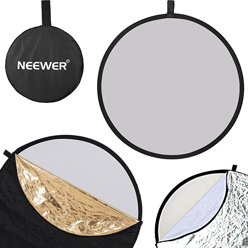 Portable 5 in 1 60x60cm/22"x22" Translucent, Silver, Gold, White, and Black Collapsible Round Multi Disc Light Reflector for Studio or any Photography Situation
