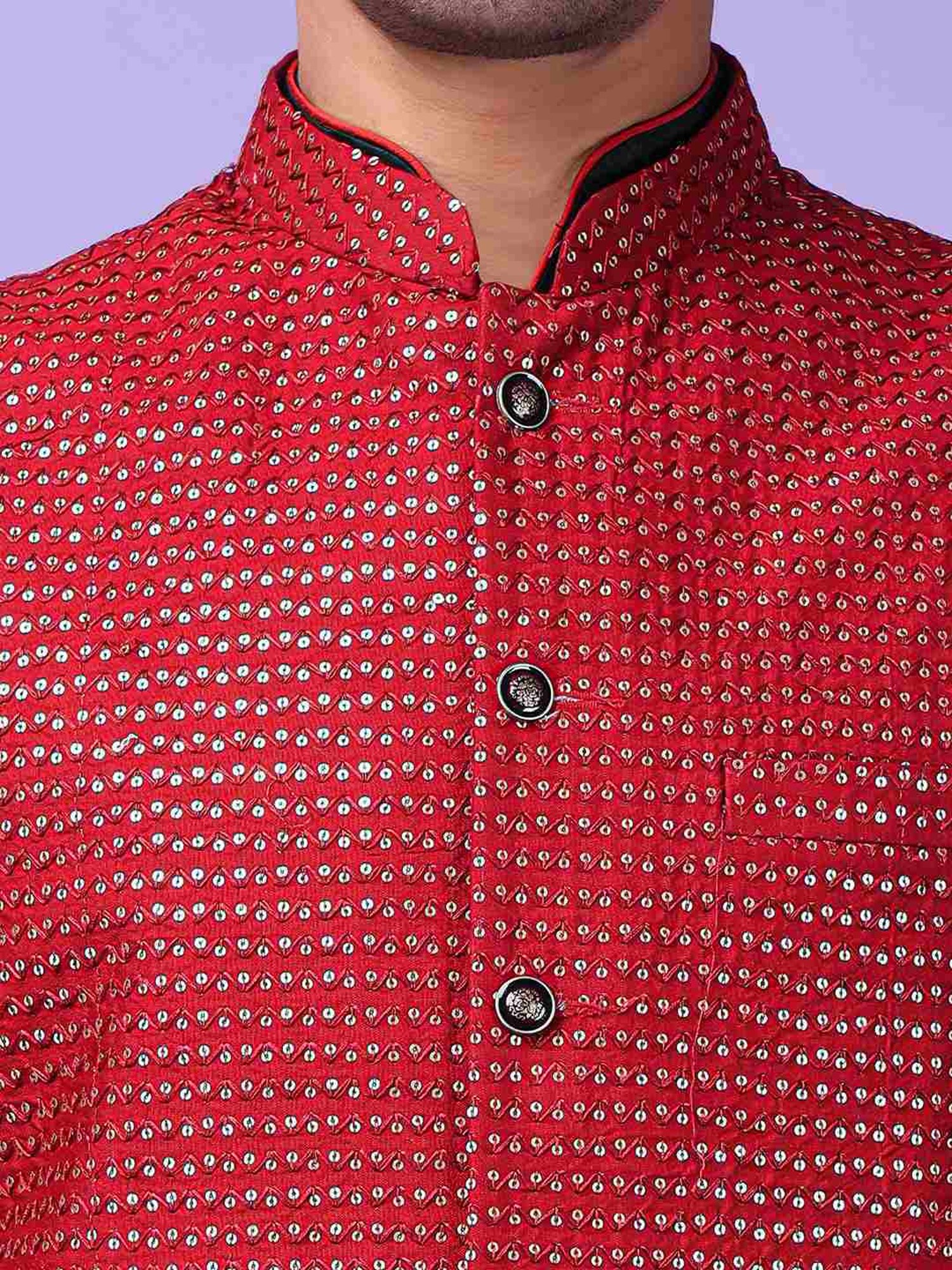 Hangup Maroon Regular Fit Embellished Nehru Jacket