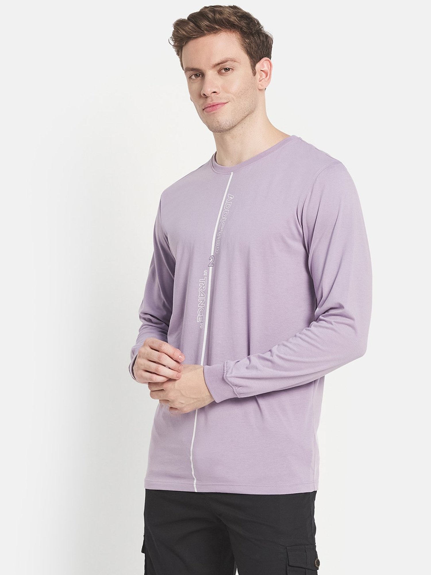 Mettle Purple Cotton Regular Fit Printed T-Shirt