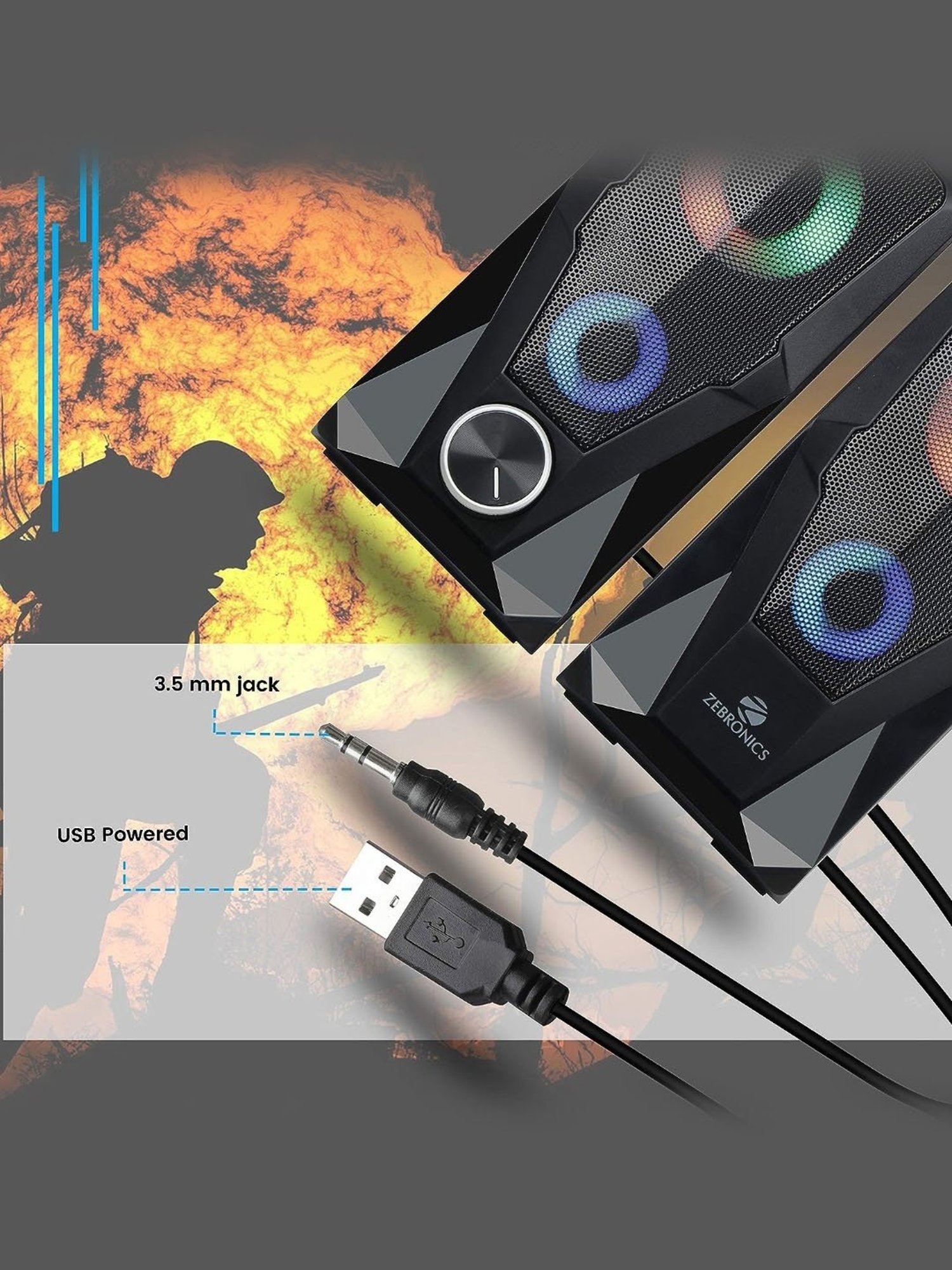 Zebronics Zeb-Warrior 10W 2.0 Channel RGB Multimedia Speaker (Black)